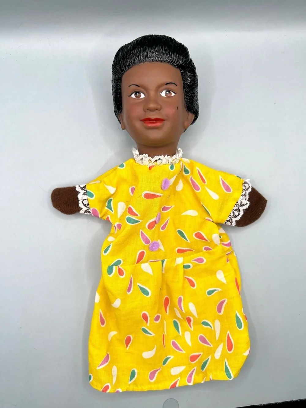 Vintage Learning Resource plastic head hand puppets Dark Skin Black AA Woman